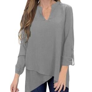 Abigail Asymmetric‎ Hemline Roll Tab Sleeve Blouse